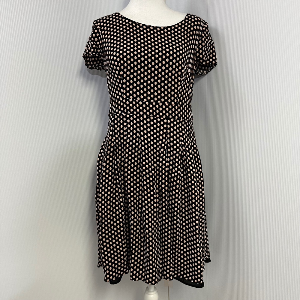 Talbots Petites Diamond Dot Print Fit Flare Dress Career Casual Short Sleeve 6P